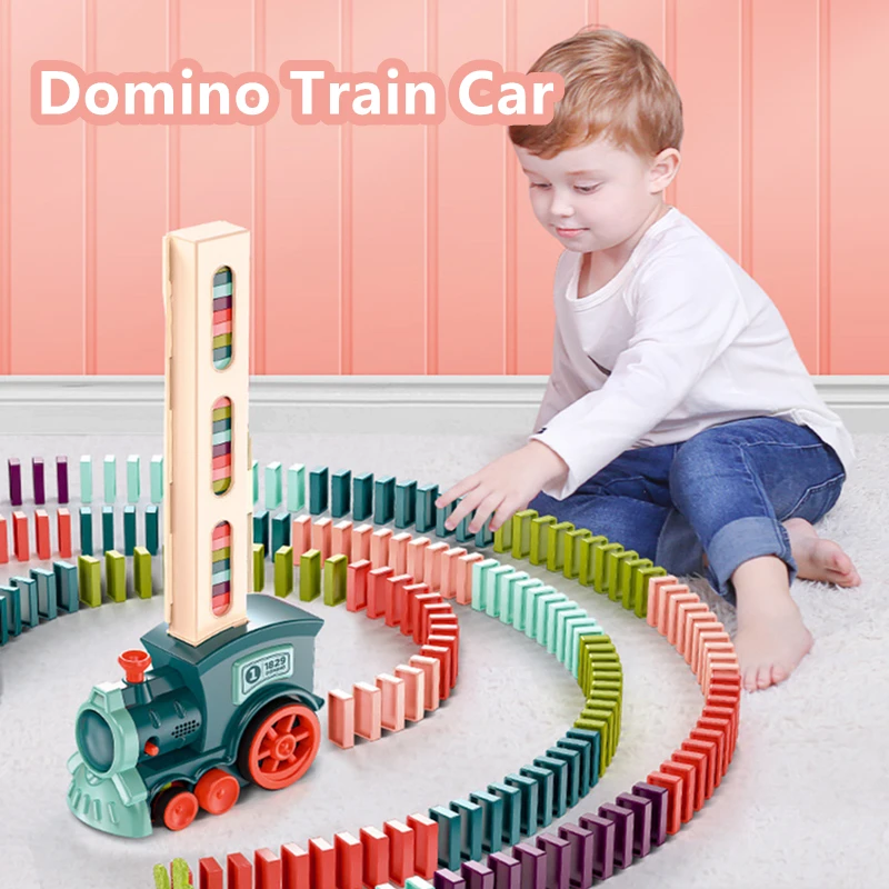 

The New Children's Building Blocks Are Automatically Put Into The Small Train Electric Car DIY Domino Car Educational Toy