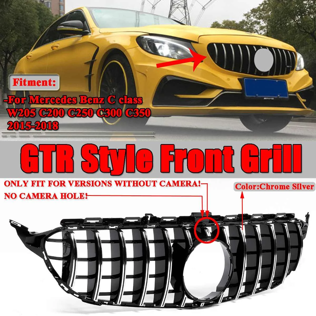 

W205 GT R For GTR For AMG Car Front Bumper Grill Grille For Mercedes For Benz W205 For AMG Look C200 C250 C300 C350 2015-2018