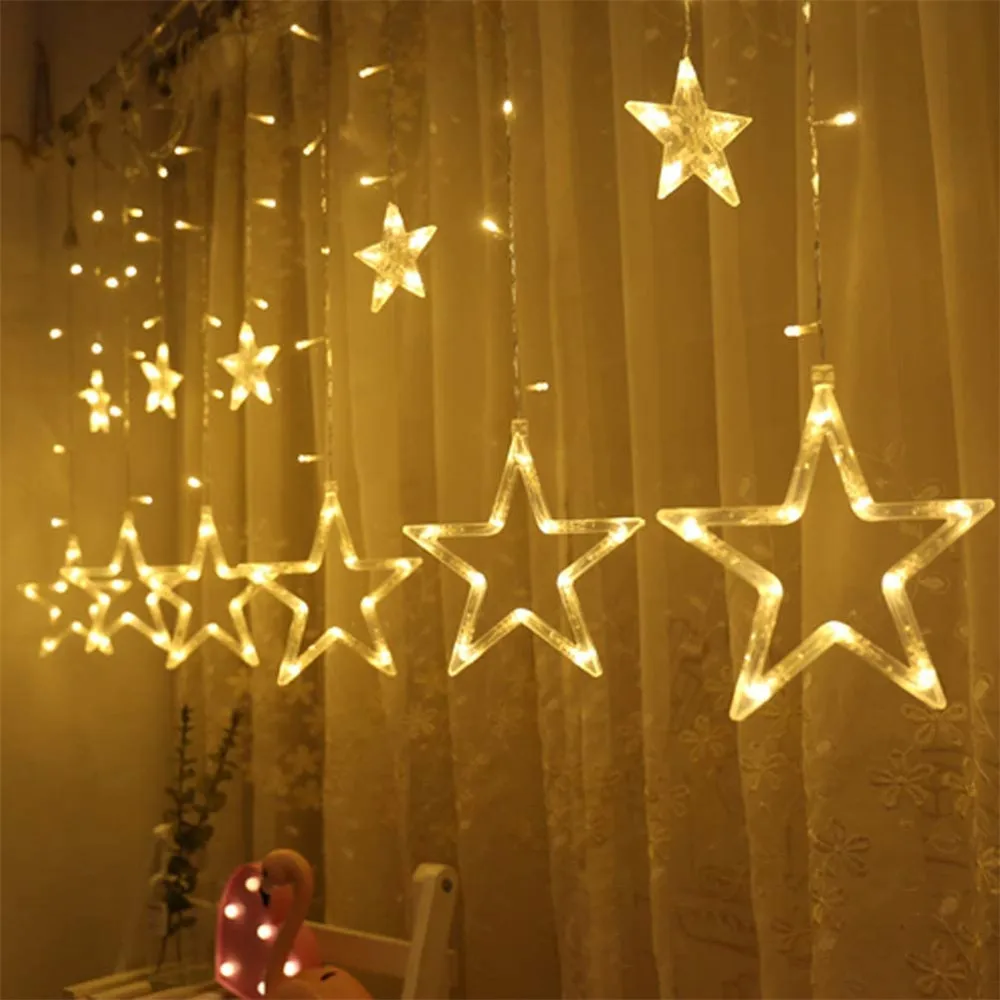 

Twinkle Star 12 Stars 138 LED Curtain String Lights, Window Curtain Lights with 8 Flashing Modes Ramadan Decoration Christmas