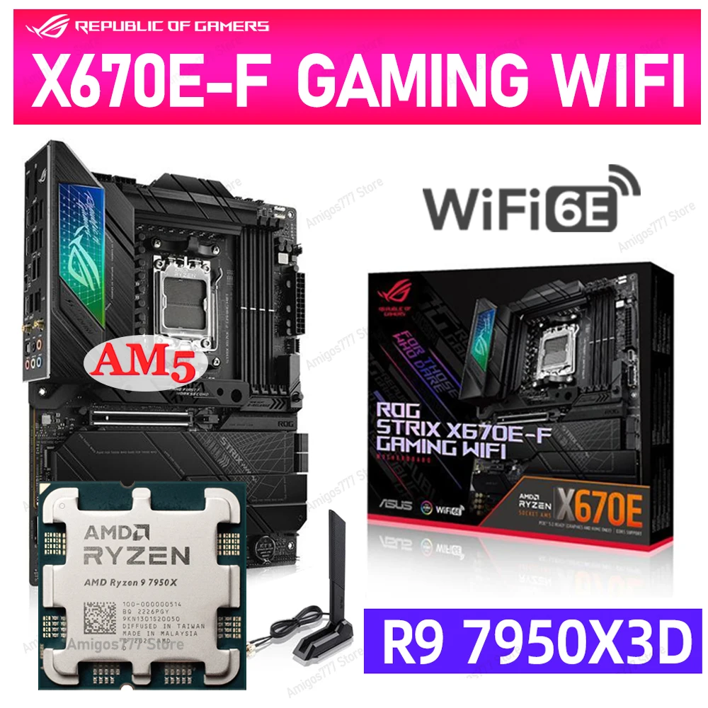 

AMD RYZEN 9 7950X3D R9 CPU Suit ASUS ROG STRIX X670E-F GAMING WIFI 6E X670 Socket AM5 Motherboard DDR5 OC 128G M.2 PCIe 5.0 New