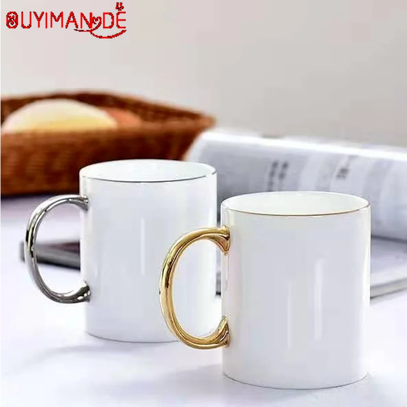 

430 Ml Simple Bone China Mug Mug Office Coffee Cup Cup Breakfast Milk Cup Pure White Gold Cup Meeting Office Ceramic Gift Cup