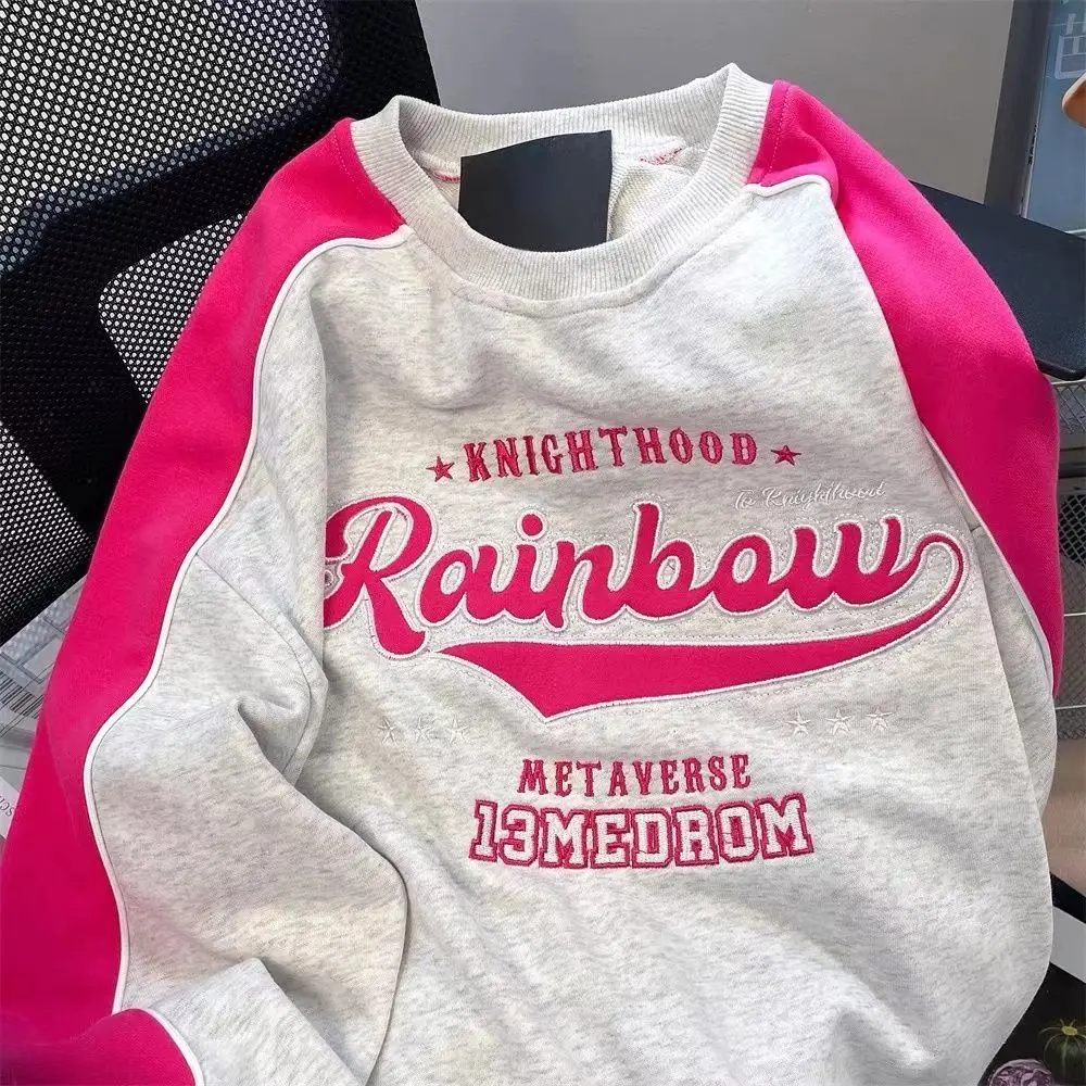 

Американская винтажная Толстовка с вышивкой и надписью, Женский пуловер оверсайз для девочек, зимняя одежда, толстовка в Корейском стиле Харадзюку