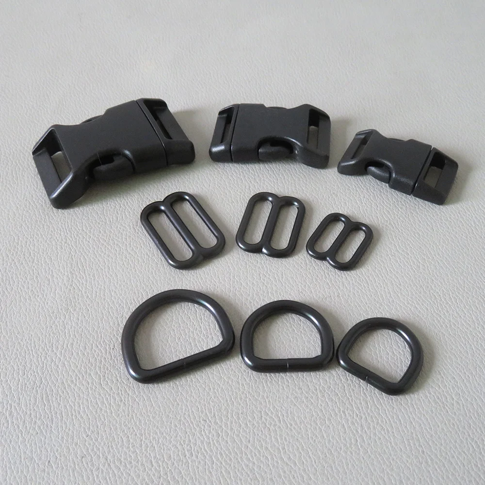 

1Set 15mm 20mm 25mm Dog Collar Accessory Metal D Ring Slider Belt Straps Plastic Release Buckle Handmade Harness Hardware Clasp