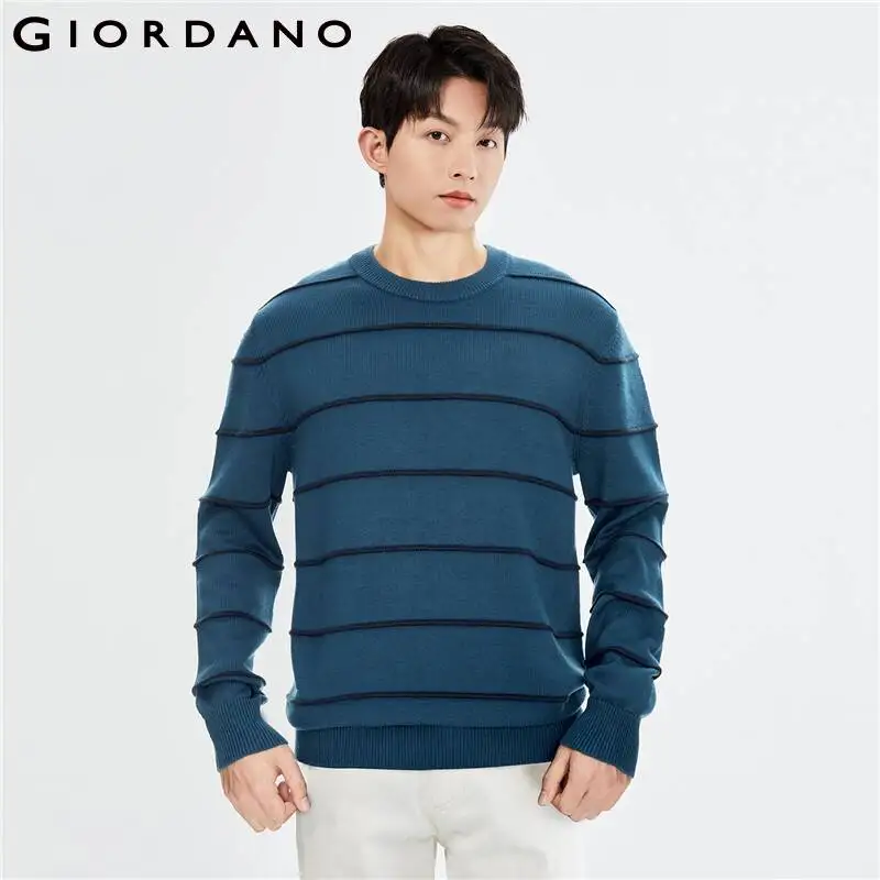 

Мужские свитеры GIORDANO, стильные контрастные свитеры с открытым швом, прочные ребристые теплые модные повседневные свитеры с круглым вырезом, 13053766