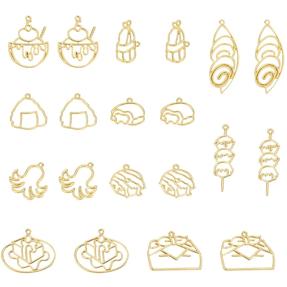 

20pcs Food Theme Open Bezel Pendant Alloy Frame Pendants Color-Lasting Hollow Resin Frames with Loop for Resin Jewelry Making