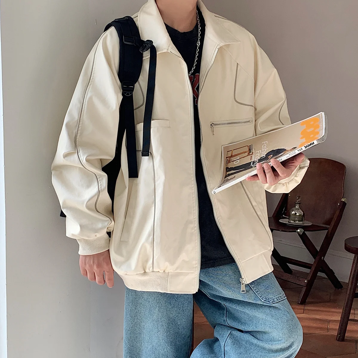 

Куртка мужская из искусственной кожи, повседневная мотоциклетная Свободная куртка из мягкой искусственной кожи, уличная одежда, пальто ове...