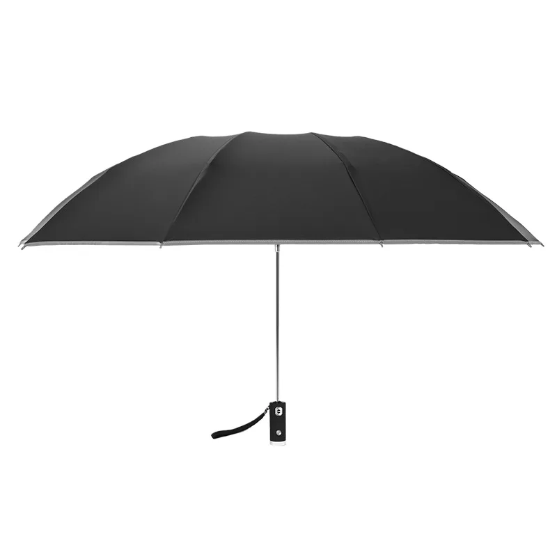 

Fashion Automatic Umbrella With Reflective Stripe Reverse LED Light Three Folding Inverted 10 Ribs Windproof Umbrellas