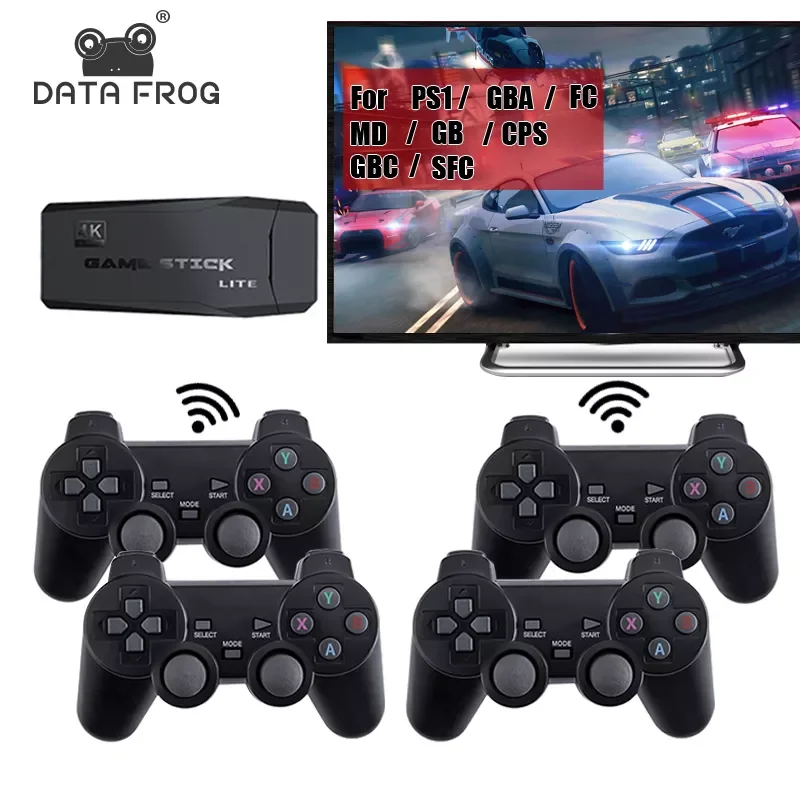 

DATA FROG 4K TV Console Video Game With 2.4G Wireless Controller 10000 Classic Games Support PS1/GBA Retro Dendy Game Console