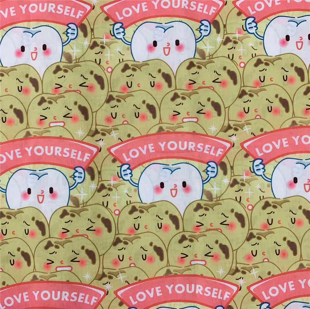 Милые зубки Patchwork Printed полиэстер хлопок ткань для ткани Дети домашнего текстиля Шитье Квилтинг DIY зубная клиника головной убор.