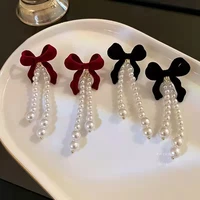 girl series flocking bow detachable pearl tassel earrings for women earrings trendy 2020 chinese fashion new earrings jewelry