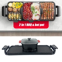 2 in 1 electric bbq pan grill hot pot multi function home portable smokeless nonstick detachable hot pot barbecue plate