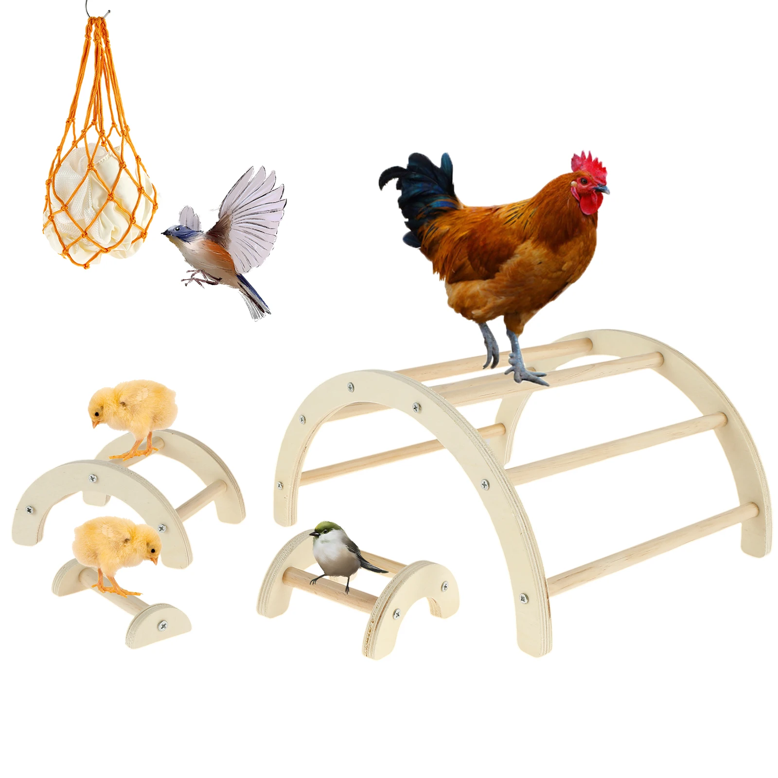 

4Pcs Chicken Perch Toys with Net Bag Strong Roosting Bar for Brooder Wooden Chicken Roosting Perch Easy to Assemble Chick Perch