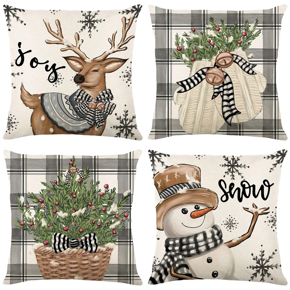 

45*45cm Christmas Theme Pillow Case Flax Fabric Pillow Cover Merry Christmas Party Decor For Home 2023 Noel Sofa Cushion Case