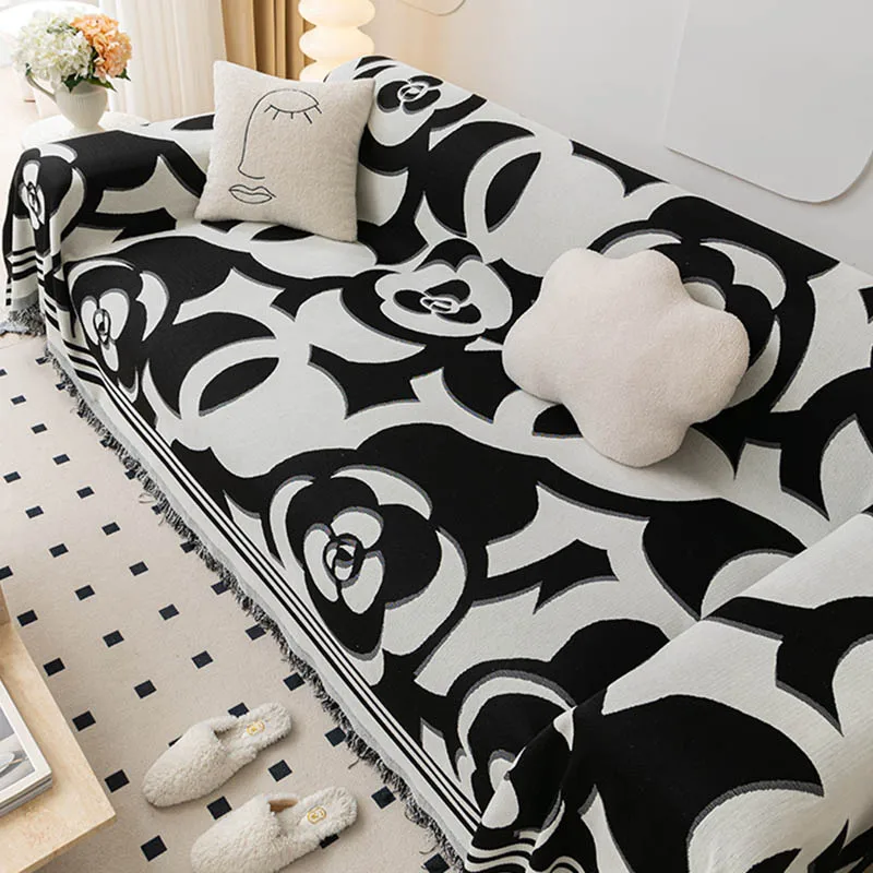 

Утолщенный чехол для дивана с цветами камелии из последней коллекции, синельное полотенце для дивана, одеяло для гостиной, декоративное художественное одеяло с кисточками для кровати, дивана, коврика