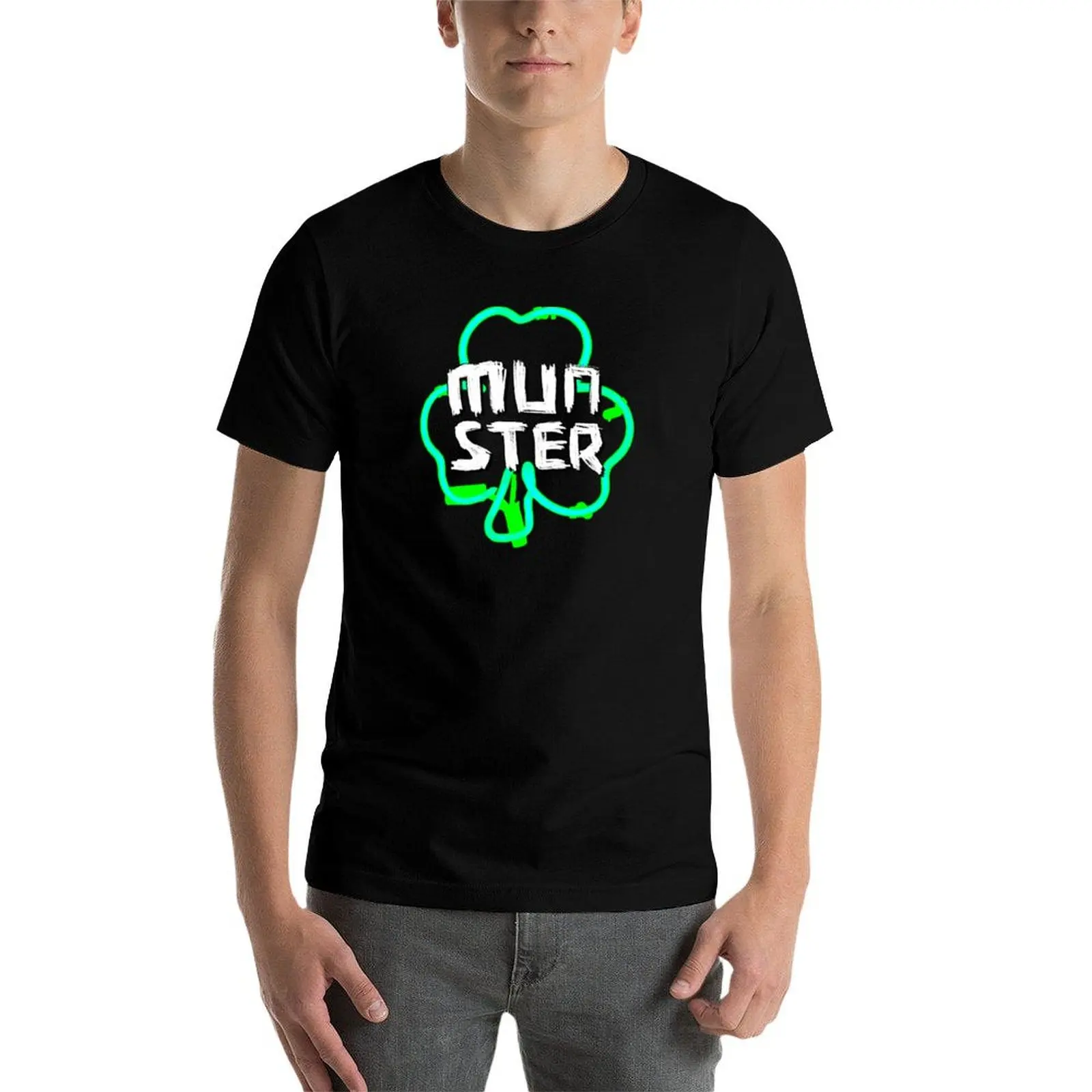 Фото Футболка Munster, Neon Shamrock, MUNSTER Ireland, повседневный рождественский топ с короткими рукавами №4