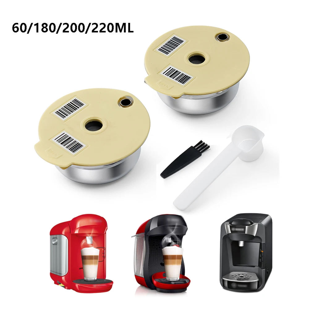 

60/180/200/220ml Reusable Coffee Capsule Pods Stainless Steel Refillable Filter Compatible with Bosch Tassimo Happy Suny Vivy