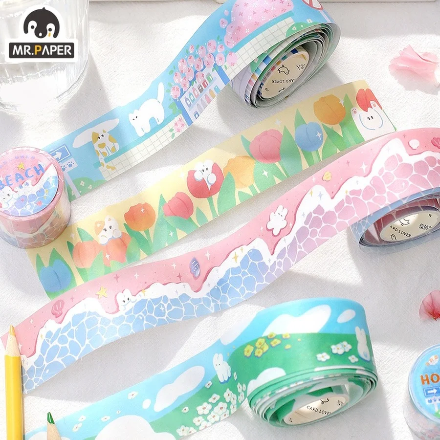 

Mr.paper 6 Style Cute Animal and Paper Tape Cartoon Flower Landscape Hand Account Album Material DIY Decorative Scrapbook Tape