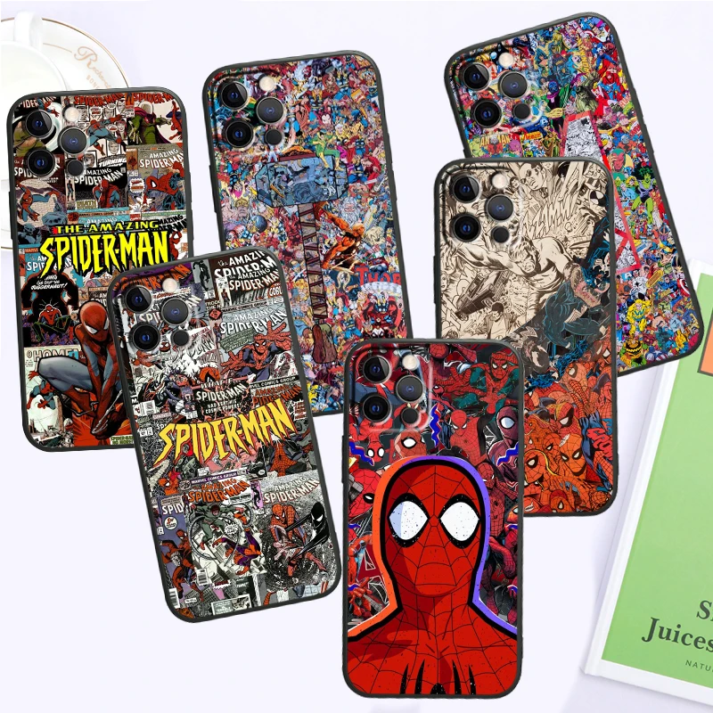 

Marvel Spiderman Hero For iPhone 15 14 13 12 11 XS XR X 8 7 SE Pro Max Plus Mini Black Soft Phone Case