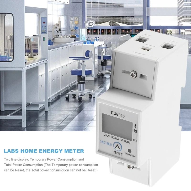 

Din Rail Single Phase Wattmeter Power Consumption Watt Electronic Energy Meter Kwh 5-80A 230V AC 50Hz With Reset Function