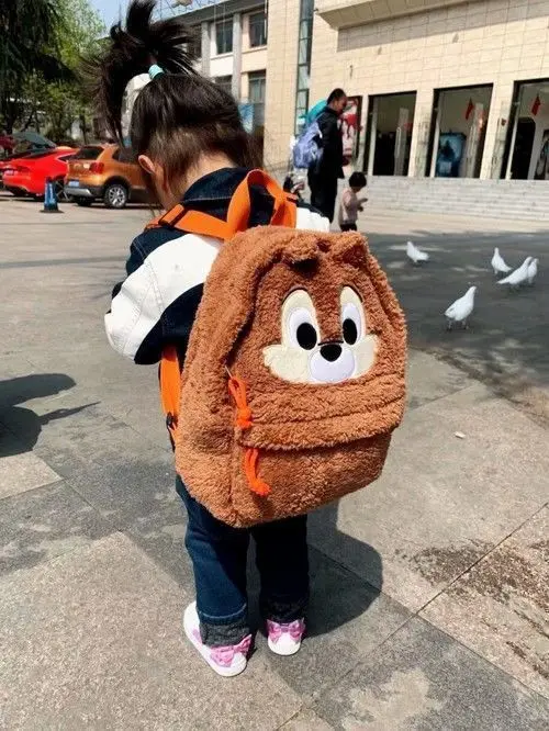 Disney Three-eyed Winnie The Pooh Student Lamb Hair Waterproof Large-capacity Adjustable School Bag Cute Cartoon Zipper Backpack