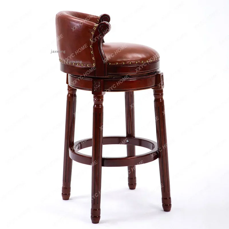 

Европейский стиль, стул из массива дерева для гостиной и бара, домашняя мебель, спинка, высокие ножки, барный стул для отеля, вращающаяся фотография