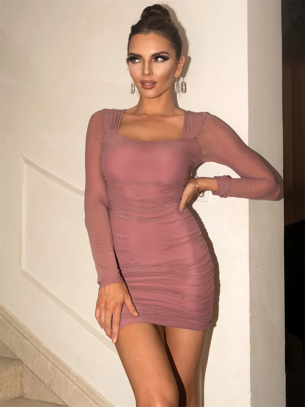 

Spring Summer Woman Dress European Style Vestido Long Sleeve Mini Party Dress Woman