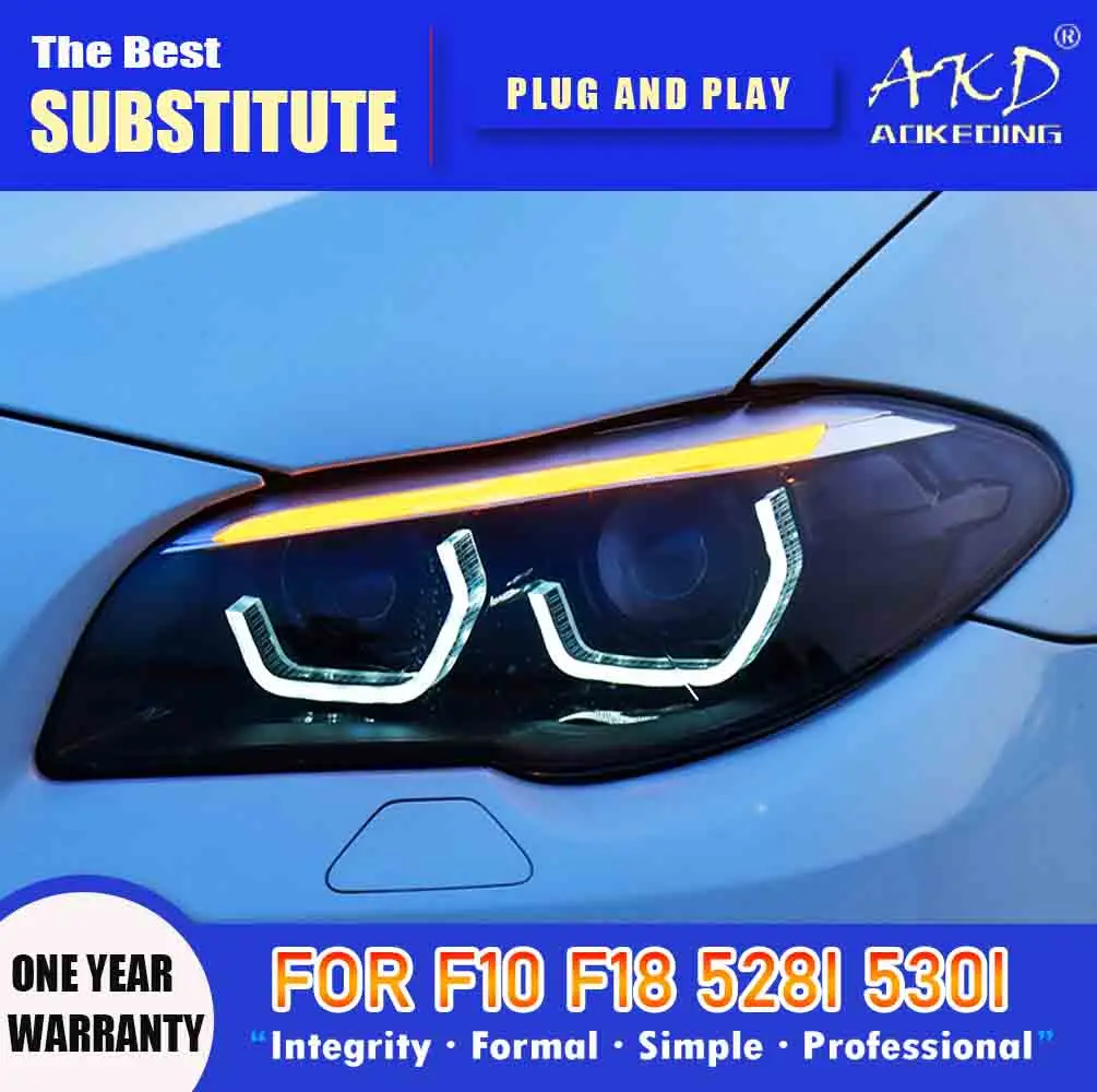 

AKD Head Lamp for F10 F18 LED Headlight 2010-2016 Headlights 520i 525i 530i 535i DRL Turn Signal High Beam Angel Eye Projector