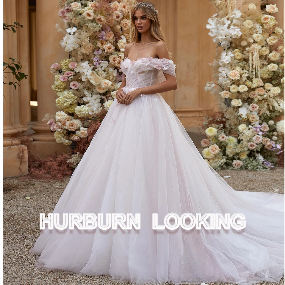 

HERBURN Sweet Romantic Wedding Dresses Lace A-Line Off Shoulder Chapel Train 3D Flowers 2024 Robe De Mariée Engagement Plus