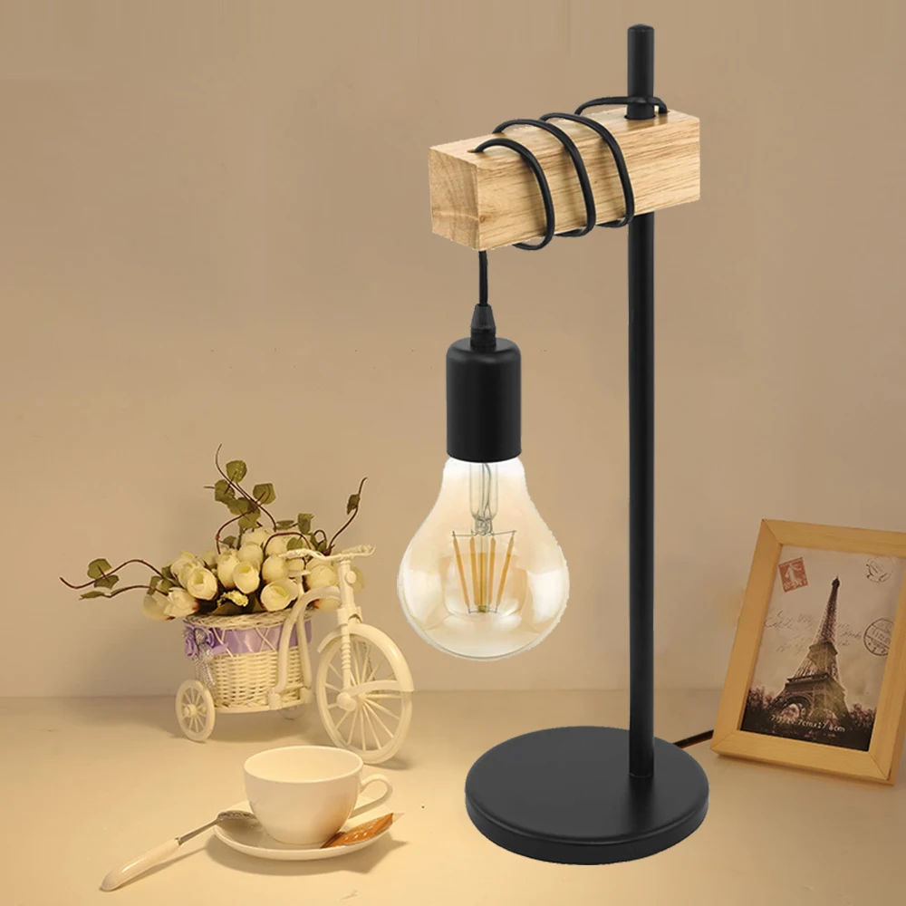 Креативная деревянная настольная лампа в стиле ретро промышленная прикроватная