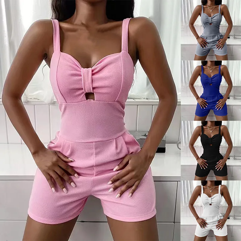 

Sexy Ladies Bodysuit Knitting Solid Straps Sleeveless Club Casual Jumpsuit Women Pocket Fashion Sport Overalls 2022 Summer