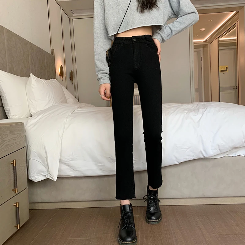 

Прямые джинсы DD3110, женские узкие универсальные узкие джинсы с высокой талией