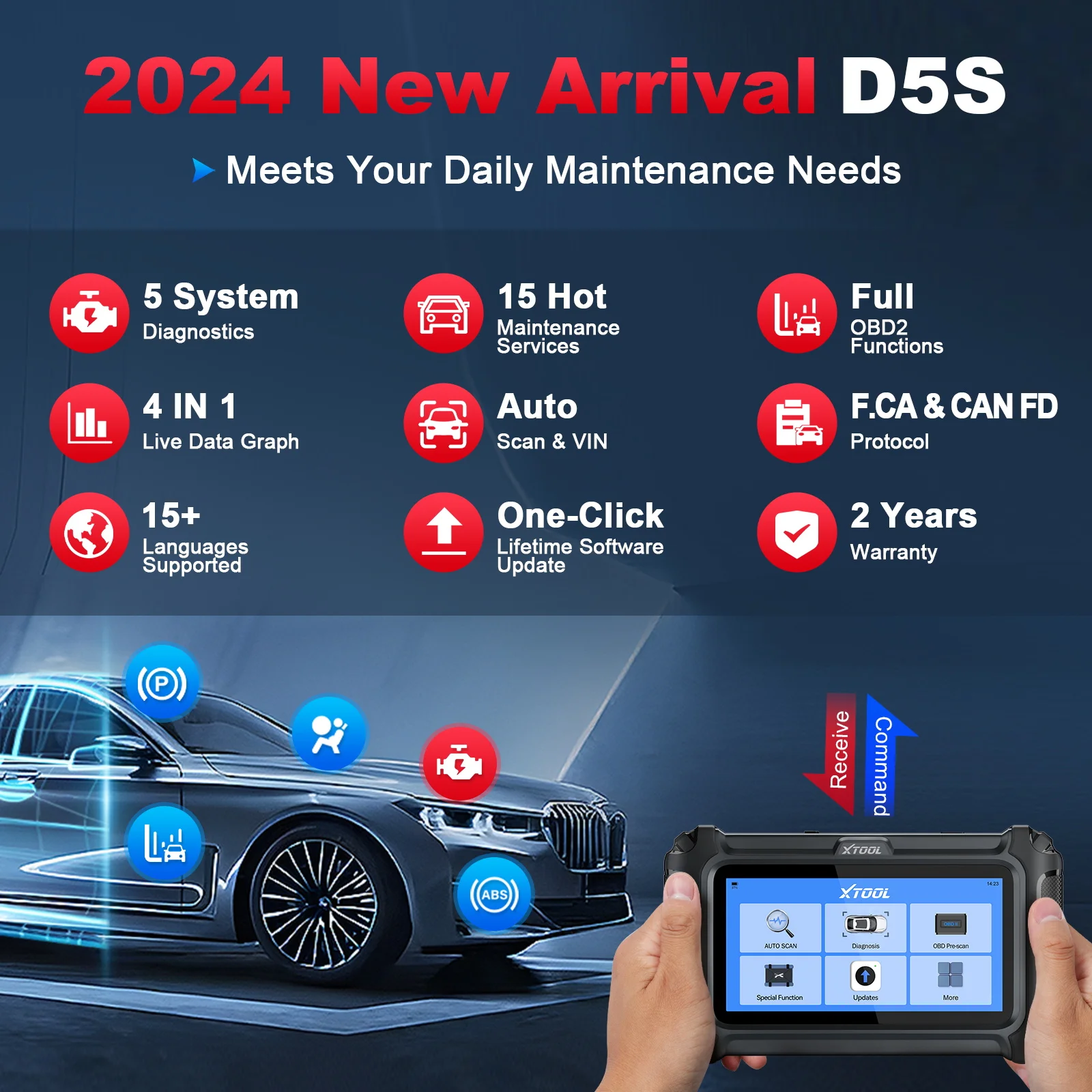 XTOOL D5S OBD2 Профессиональный автоматический диагностический инструмент Береговое