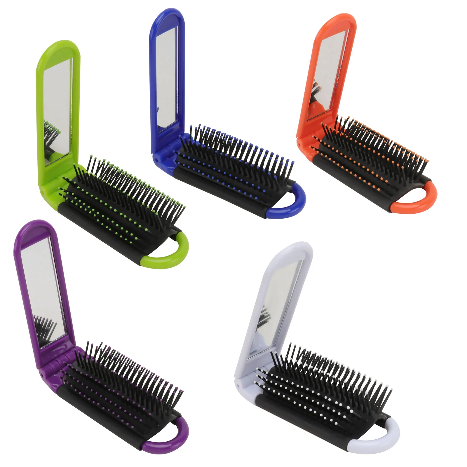 

5Pcs Folding Travel Hair Brush with Mirror Pocket Hair Brush Anti- static Hair Comb with Makeup Mirror for Travel