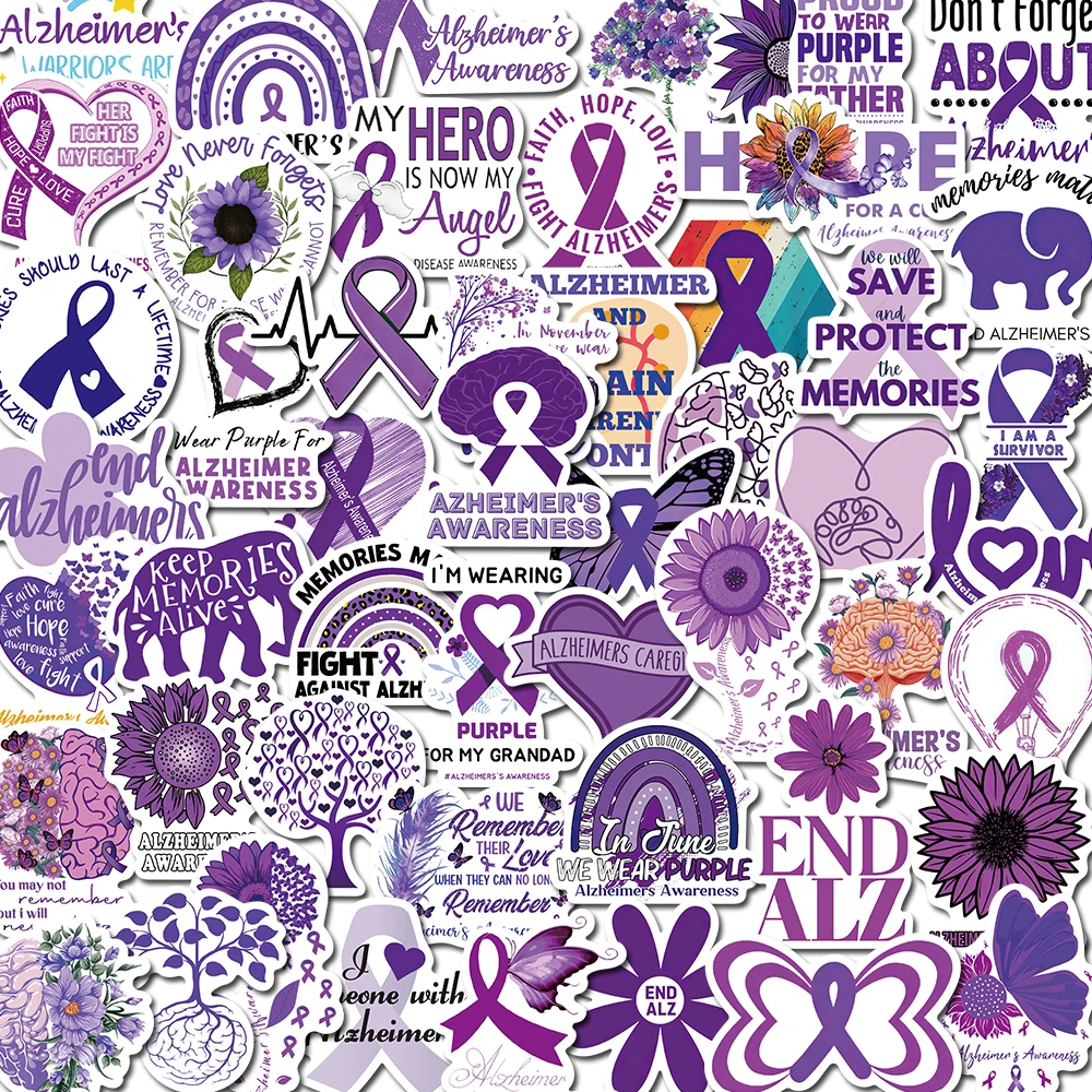 

Alzheimer's Awareness Stickers Aesthetic Stickers for Adult Water Bottle 50pcs Purple Ribbon Laptop Journal Bumper Computer
