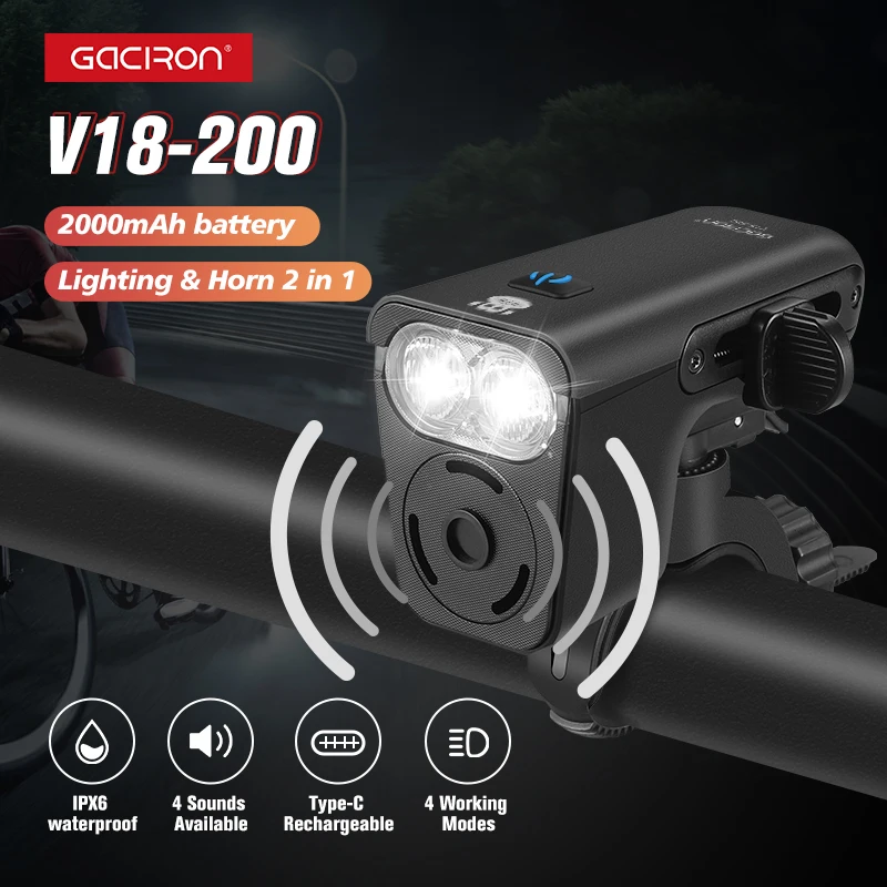 

Gaciron V18 Multifunctional Bike Horn With Light Lighting & Horn 2 in 1 Bicycle light 4 Working Mode Bicycle Accessories