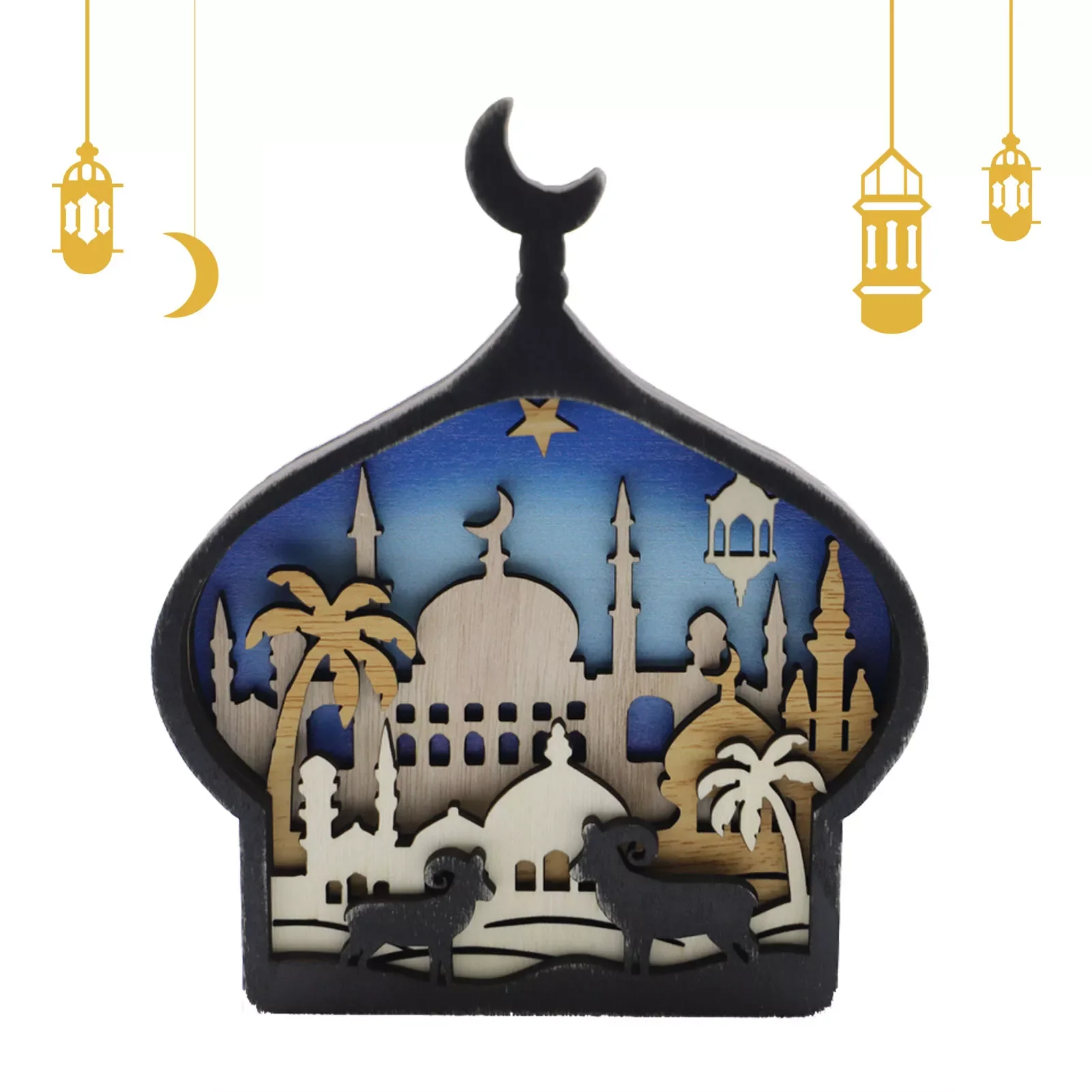 

Ramadan Decor Ramadan Mubarak Eid Decorations Wooden Moon Star Castle Ornament Ramadan Tabletop Plaque Ornament For Ramadan