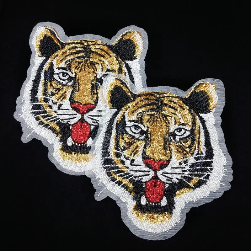

1 Pieces Exquisite Sequin Beaded Large Tiger Head Embroidery Patch Sew on For Clothing DIY T-Shirt Jacket Denim Coat Decoration