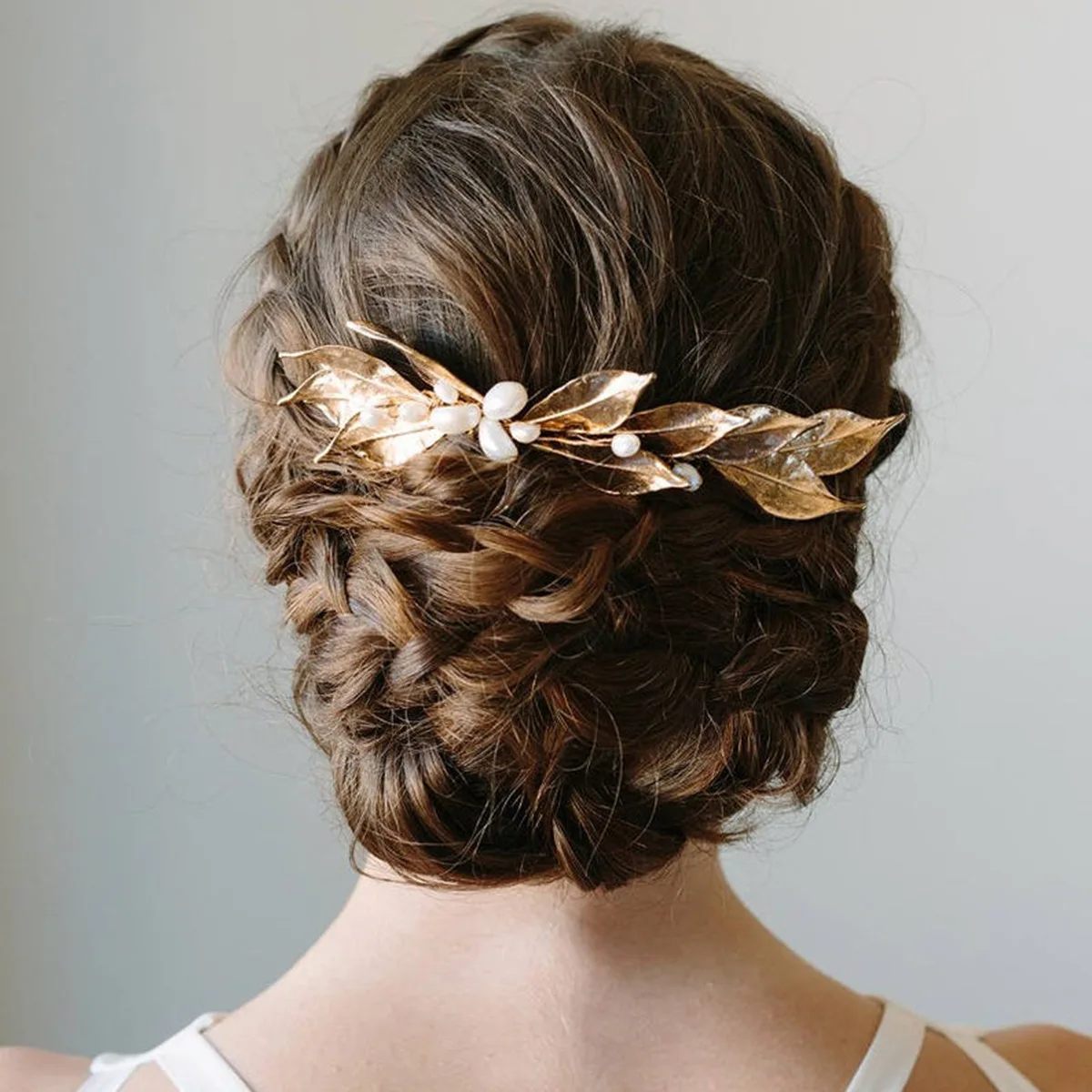 

Brass Tone Hair Side Combs Leaves and Beads Bridal Hair Clips Alloy Metal Hair Accessories for Bride Wedding NOV99