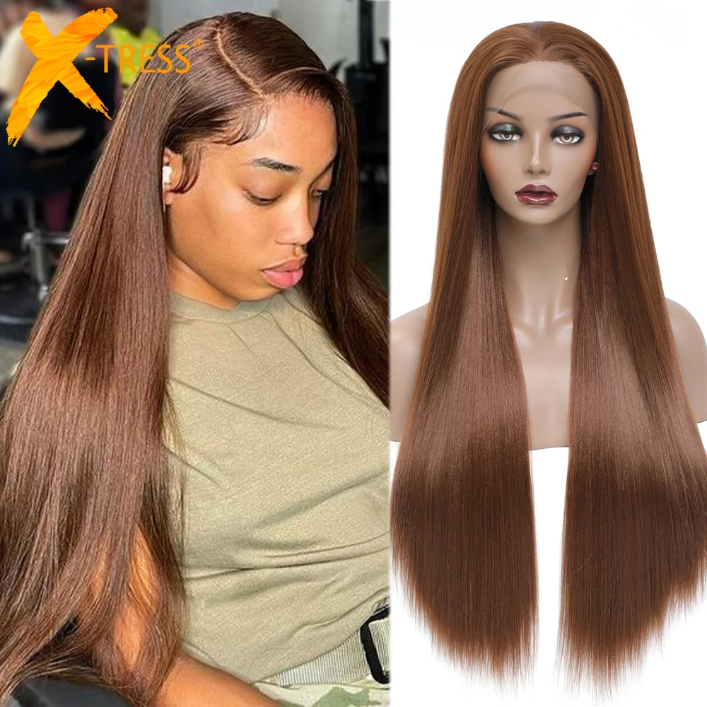 

X-TRESS Long Straight Synthetic Lace Front Wigs For Black Women 13X3 Free Part Hair Lace Wig High Temperature Natural Hairstyle