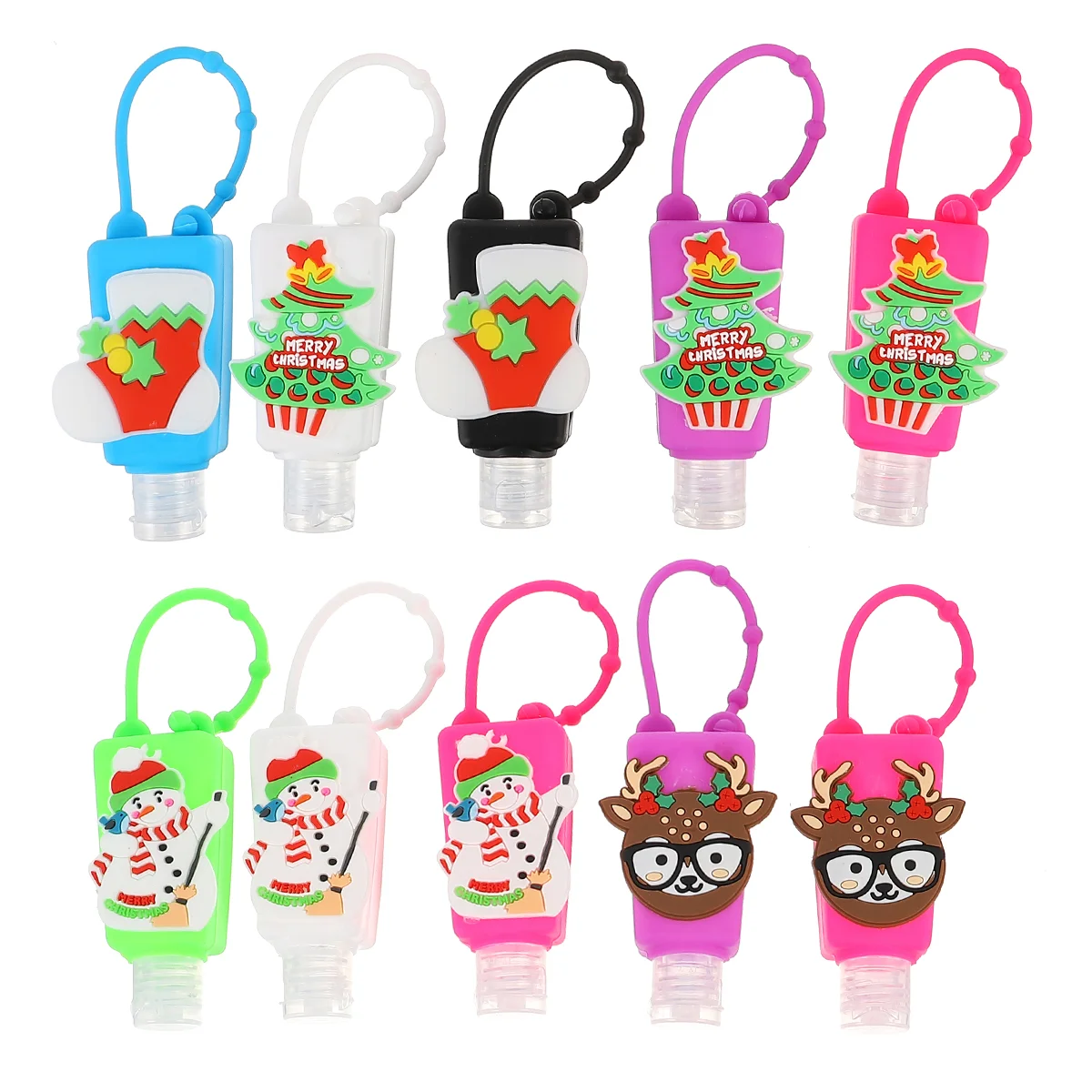 

1 Set of 10 Pcs Practical Hand Sanitizer Bottle Christmas Pattern Bottle