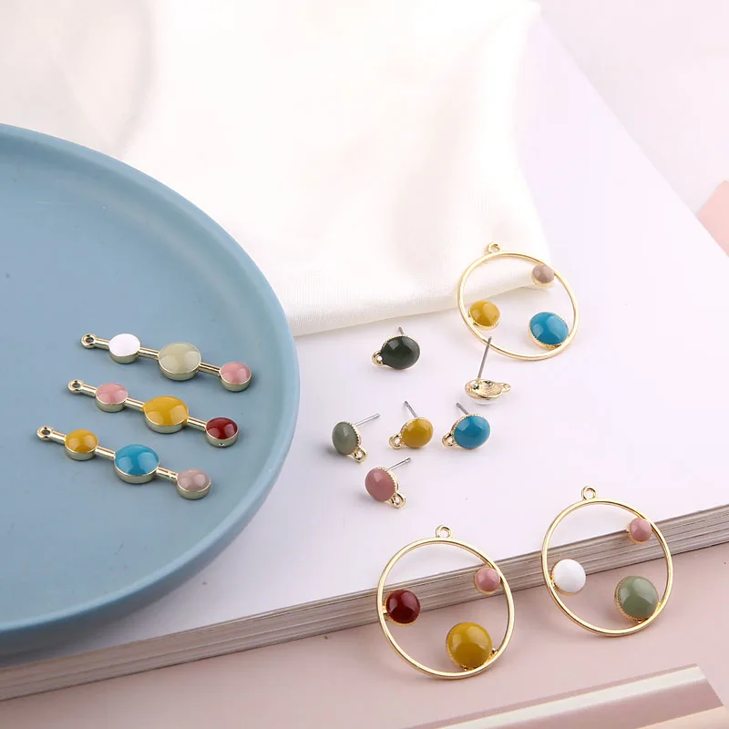 1pcs Diy Jewelry Accessories Childlike Balloon Color Wave Drip Oil Alloy Pendant Bubble Round Bean Earrings Handmade Material - купить по
