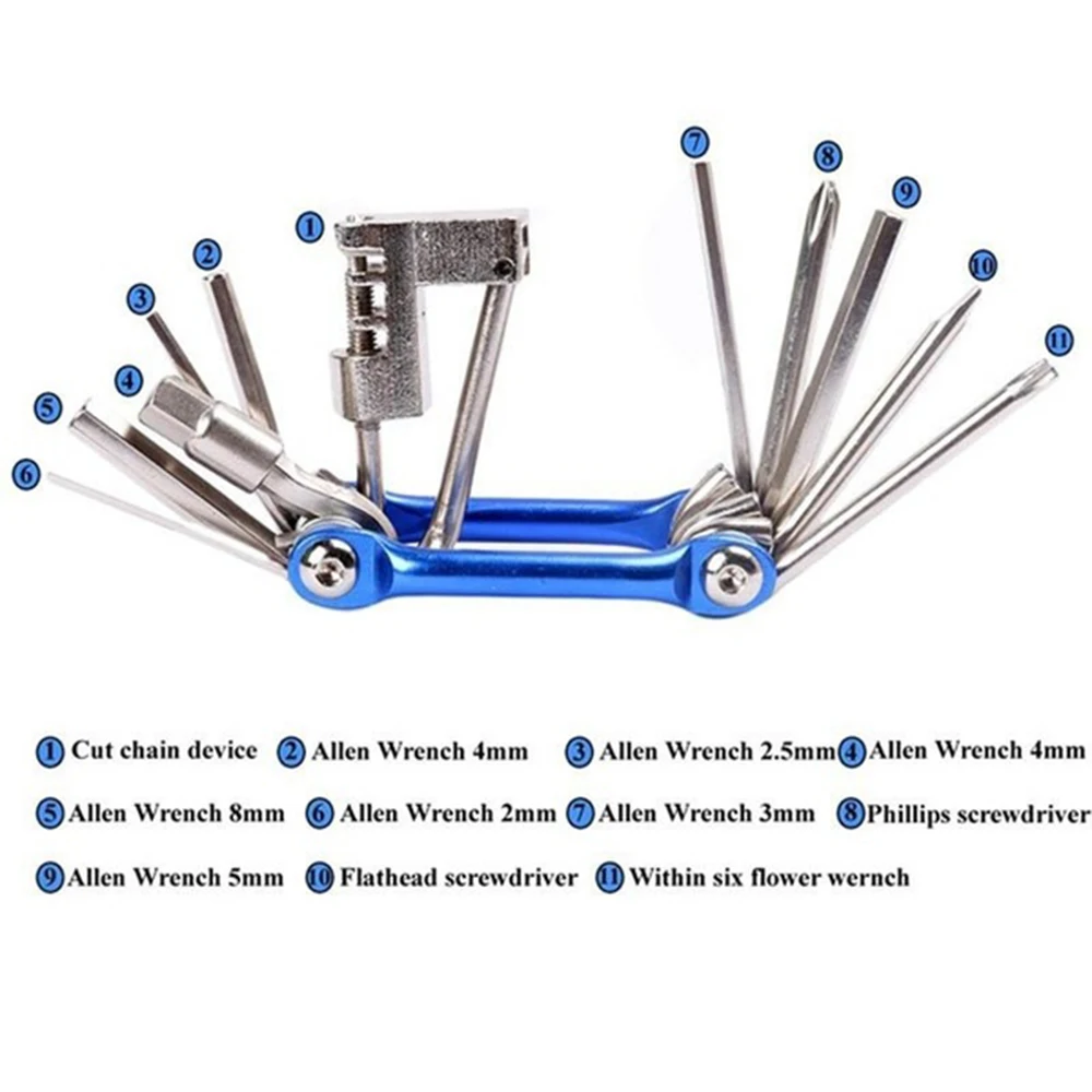 

Multifunction 11 In1 Bicycle Repairing Set Bike Bike Repair Tool Kit Wrench Screwdriver Chain Hex Spoke Mountain Cycling Tools