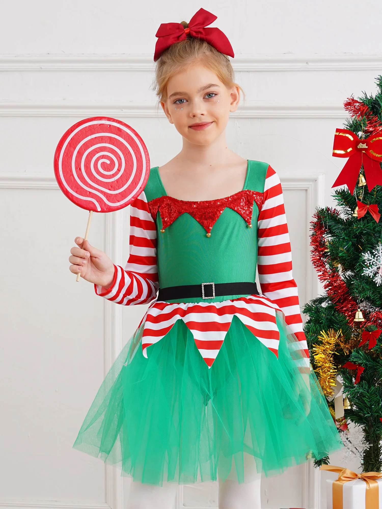 Рождественский костюм эльфа для девочек платье-пачка карнавальная вечеринка