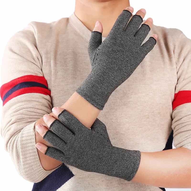 

1 Pairs Anti Arthritis Pain Relief Gloves Men Women Half Finger Therapy Gloves Cotton Elastic Compression Gloves Durable Mittens
