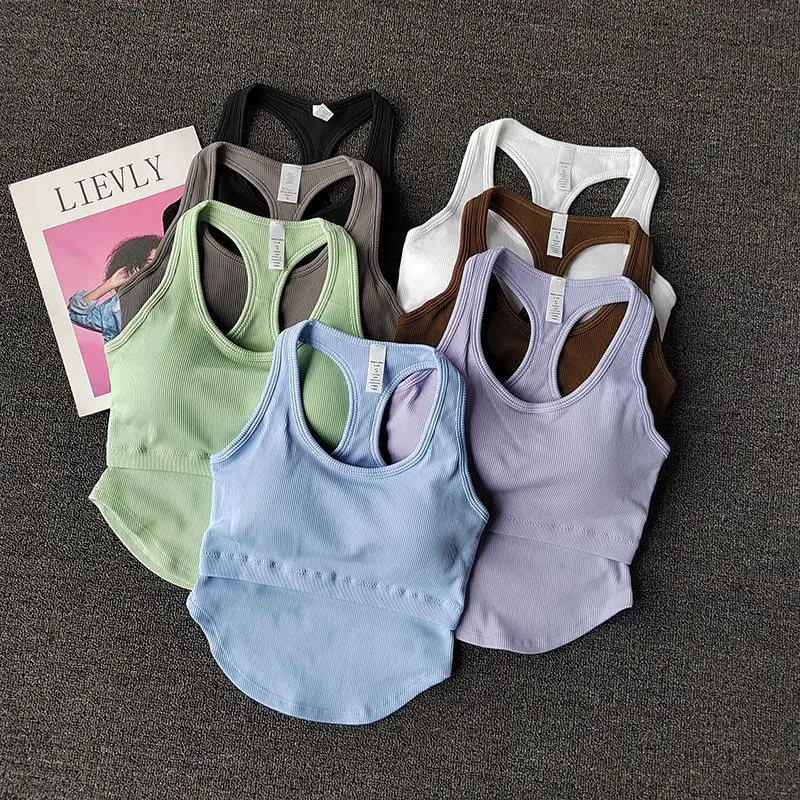 

Новинка 2022, спортивные топы, одежда для спортзала, бесшовный жилет для йоги, однотонная спортивная одежда без рукавов в полоску, спортивный ...