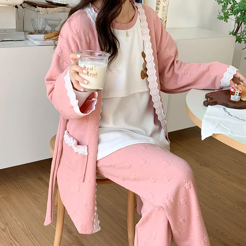 

3pcs Sets Autumn Winter Thick Warm Cotton Maternity Nursing Sleepwear Breastfeeding Pajamas Lactation Pregnancy Home Sleep Wear