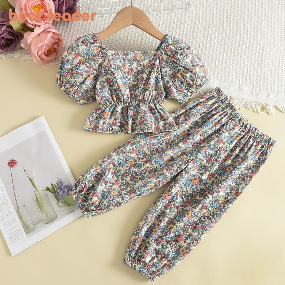 Bear Leader 2PCS Baby Girls Clothing Sets Summer Floral Kids Girls Clothes Sets Shirts Tops Pants 2PCS Outfits Children Suits