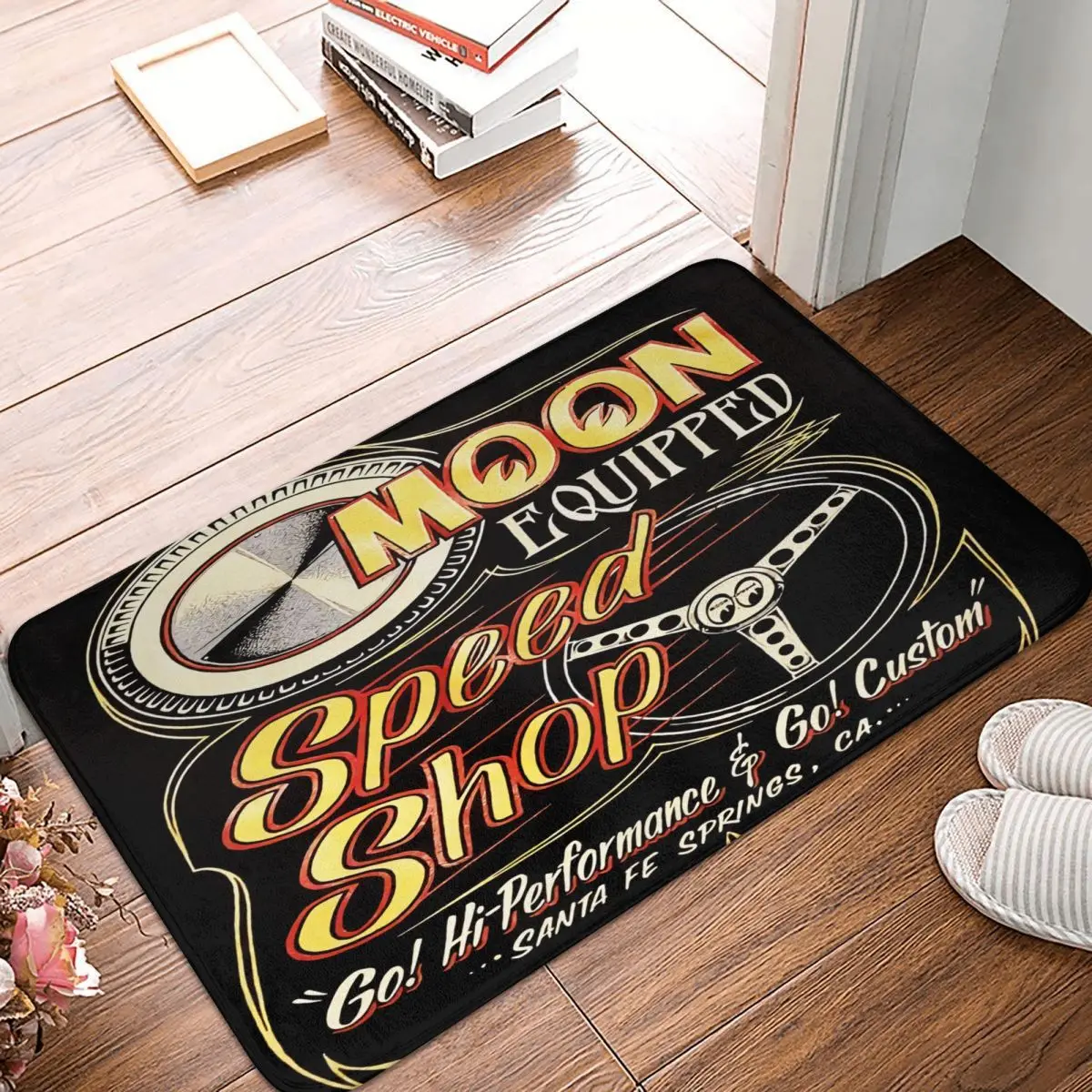 

Men's Mooneyes Moon Equipped Speed Shop Carpet, Polyester Floor Mats Popular Doorway Everyday Birthday Gifts Mats Customizable
