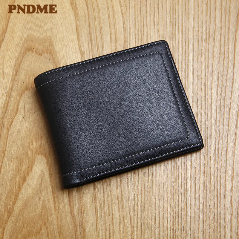casual simple first layer cowhide men small wallet fashion natural soft genuine leather youth black ID credit card holder purse