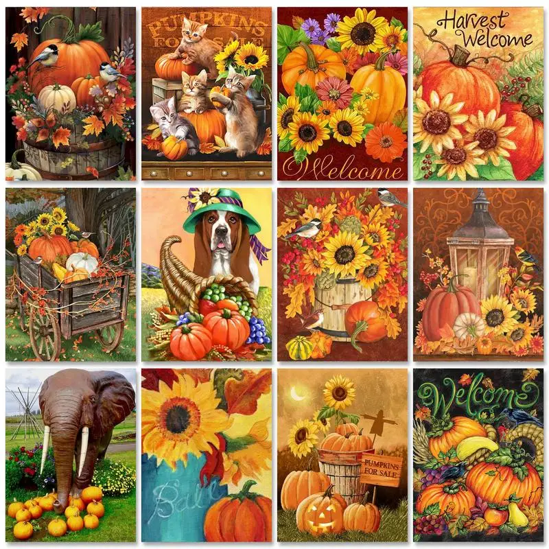 GATYZTORY Рамка искусственная Тыква кот Хэллоуин акриловые раскраски по номерам